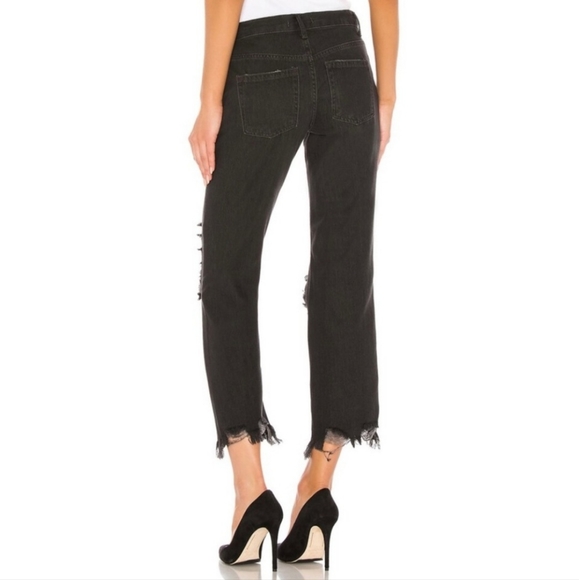 Free People Maggie Distressed Mid-Rise Straight Jeans Washed Black FP1009 - Picture 3 of 16